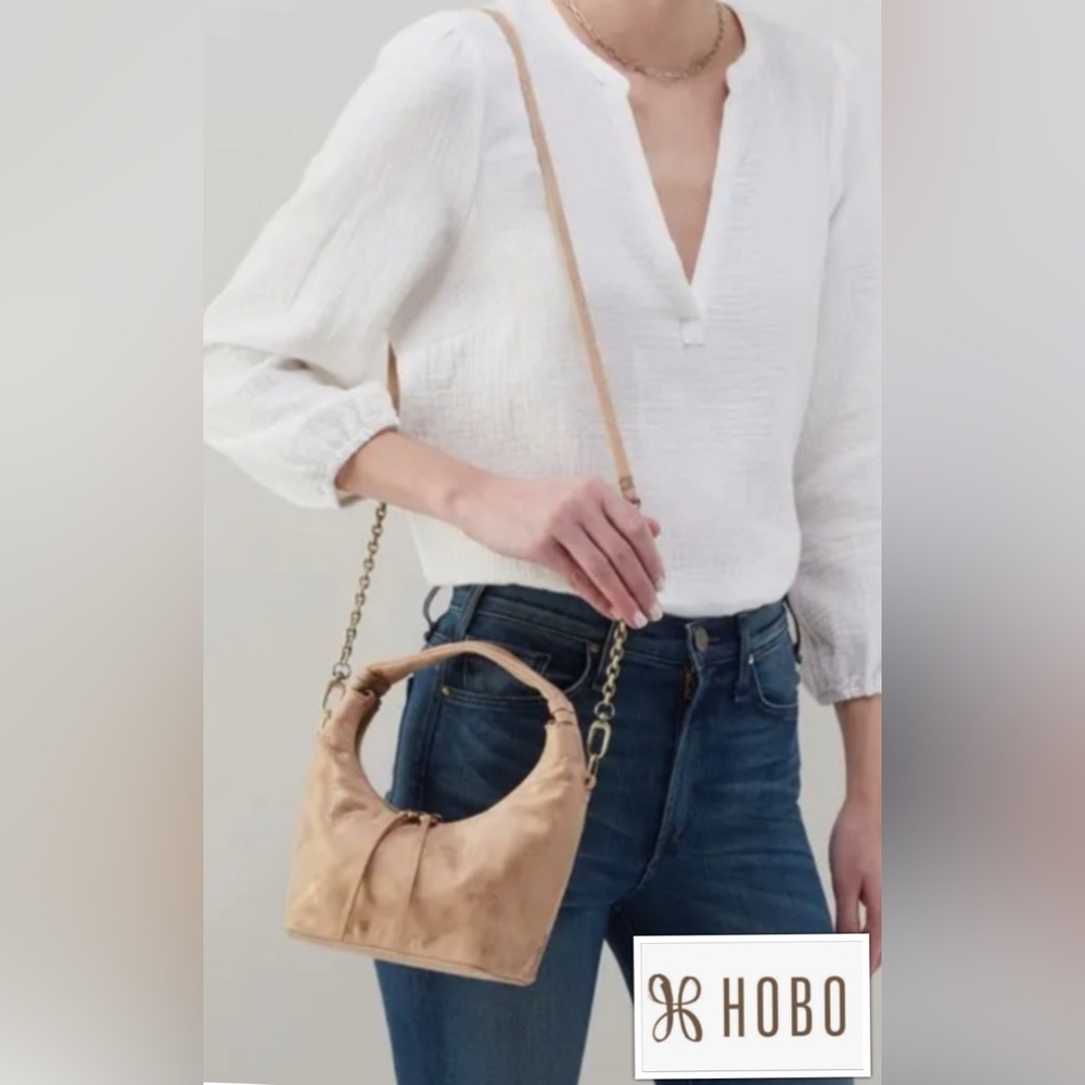 🔥NEW🔥 HOBO Astrid Mini Cashmere Leather Gold Italian heat-foil finish Bag NWT